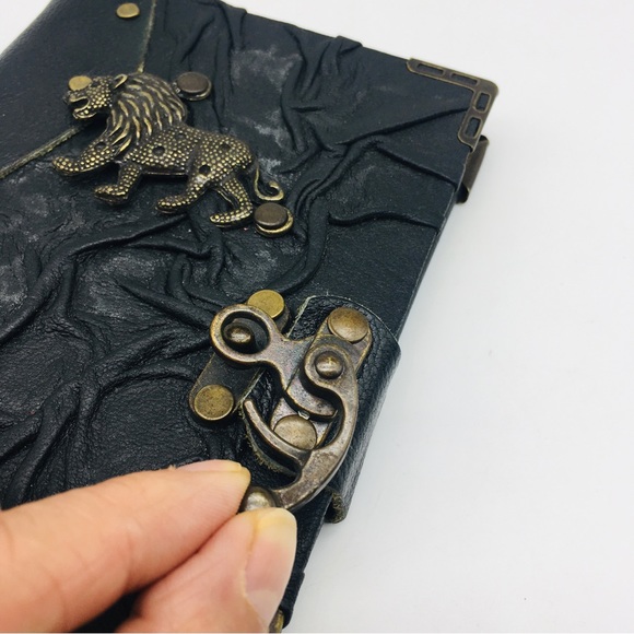 Handmade Leather Journal w/Lion and Brass Latch RARE Medieval Renaissance Design - Picture 6 of 9